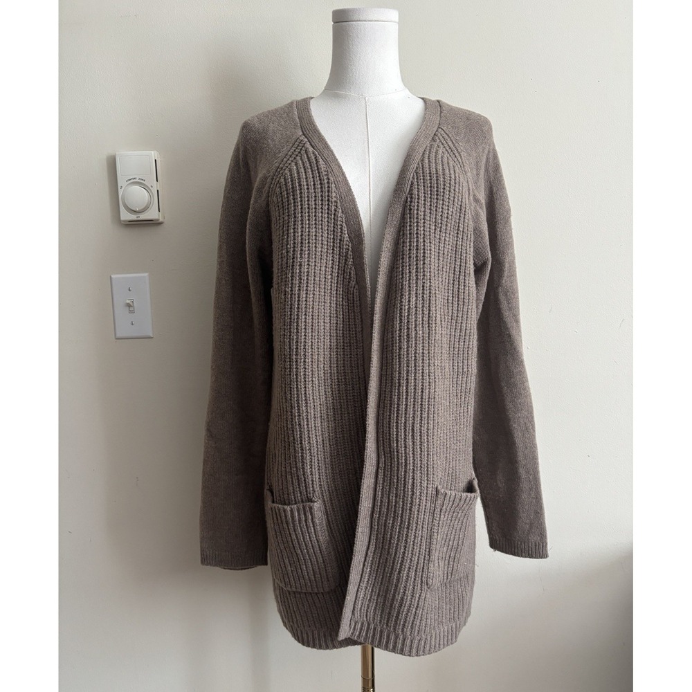Max Studios Womens Large Chunky Knit Cardian Wool Neutral Brown Pockets Cozy